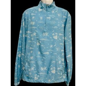 Scales Men Too Blue Tropical 1/4‎ Zip Performance Lightweight Toggle Pockets M